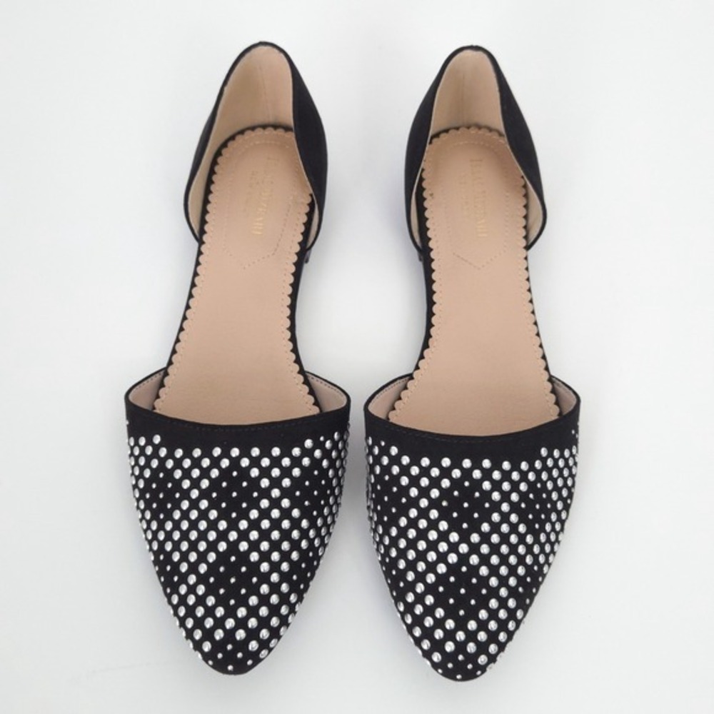 Isaac‎ Mizrahi Black Suede & Silver Studded Diamond Pattern D'Orsay Flats- 9.5 - Picture 2 of 8